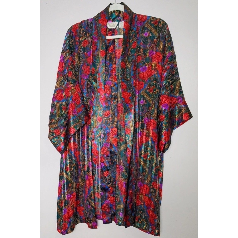 Vintage Gold Label Victoria's Secret‎ Short Robe Large Rose Floral Paisley Jewel